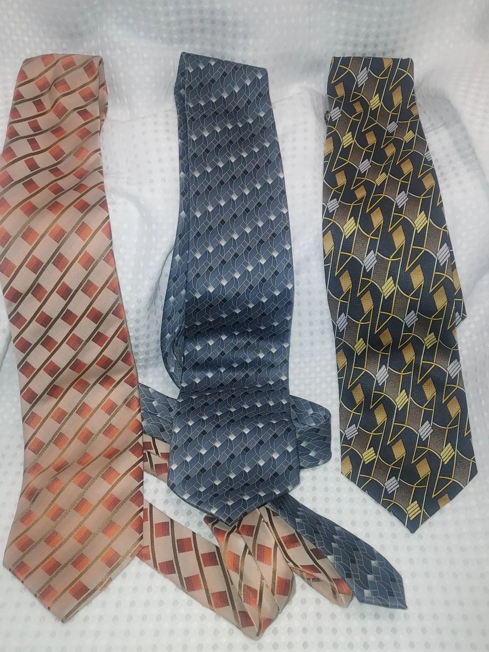 Men's Tie Set — Peach, Blue, and Gold Patterned Neckties